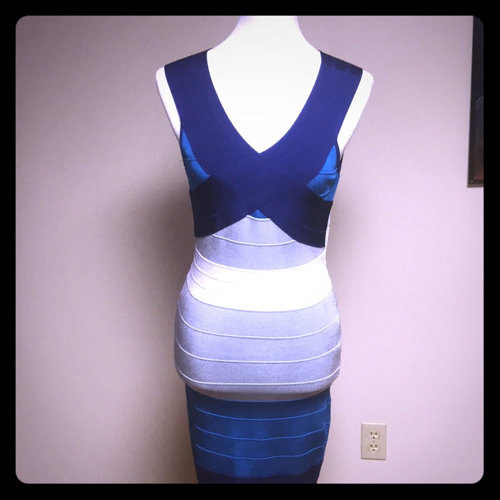 Bodycon Blue, silver and white dress